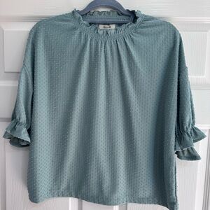 Madewell Textured Ruffle Sleeve Blouse - Teal
